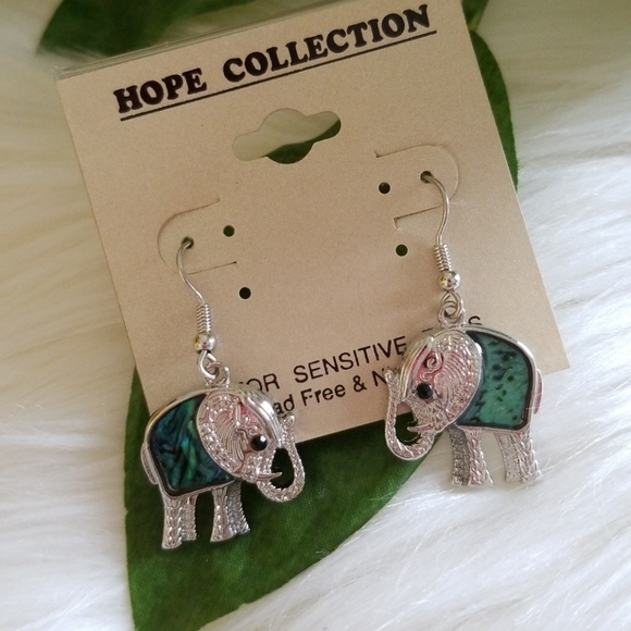 Silver/Patina Elephant Earring - Picture 3 of 3